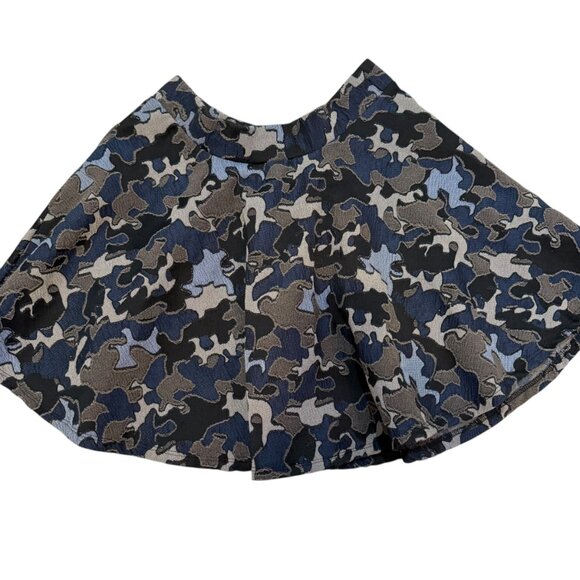 Zara Dresses & Skirts - Zara mini skater skirt blue tones camouflage brocade size medium